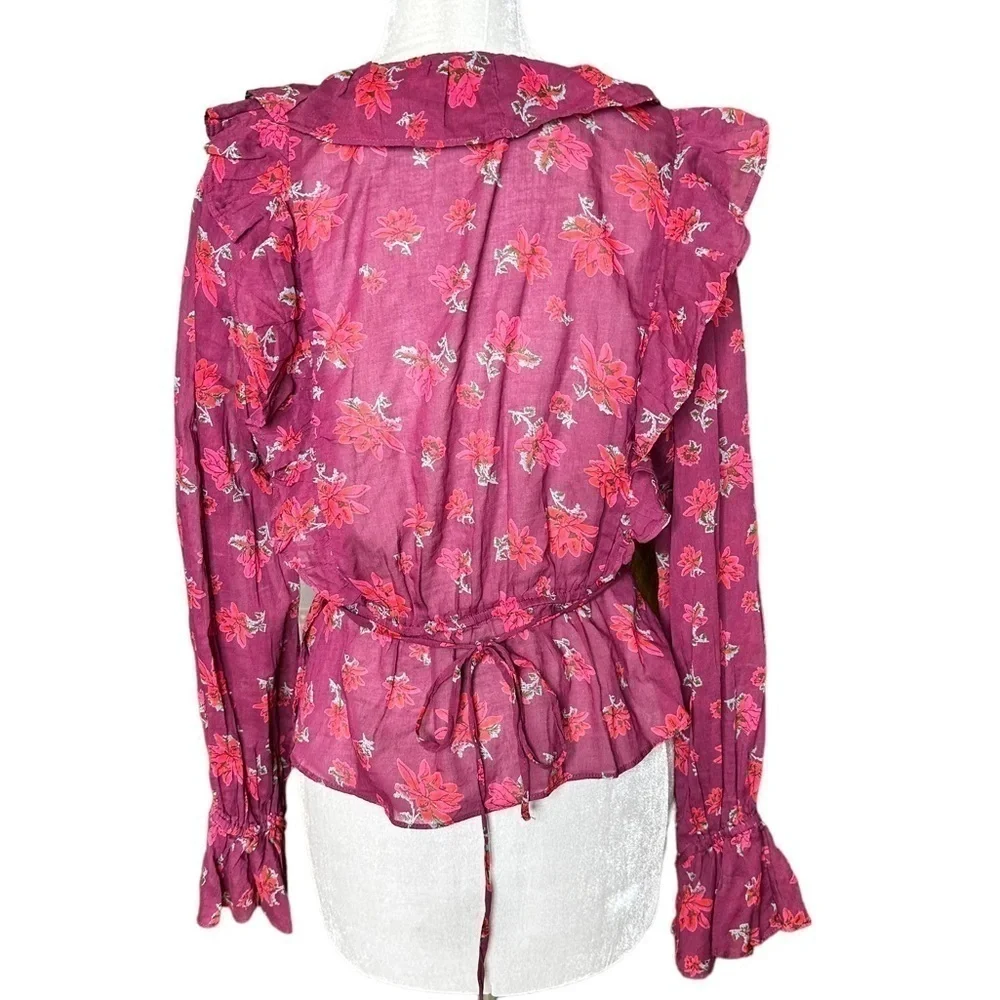 Free People Amanda Ruffle Long Sleeve Top Women's Size Large